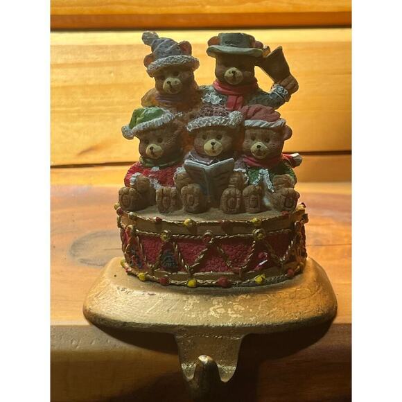 Vintage Metal Christmas Stocking Holder. Teddy Bears Singing Carols on drum. - Picture 4 of 6